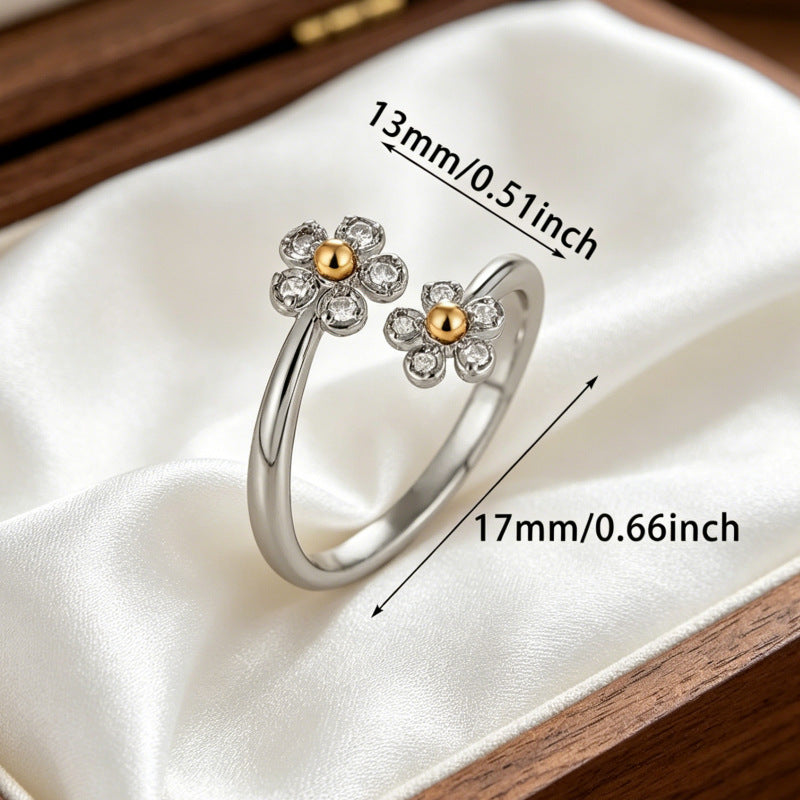 Wholesale Copper Open Flower Ring with Zircon for Women Everyday Wear Fashion Accessory