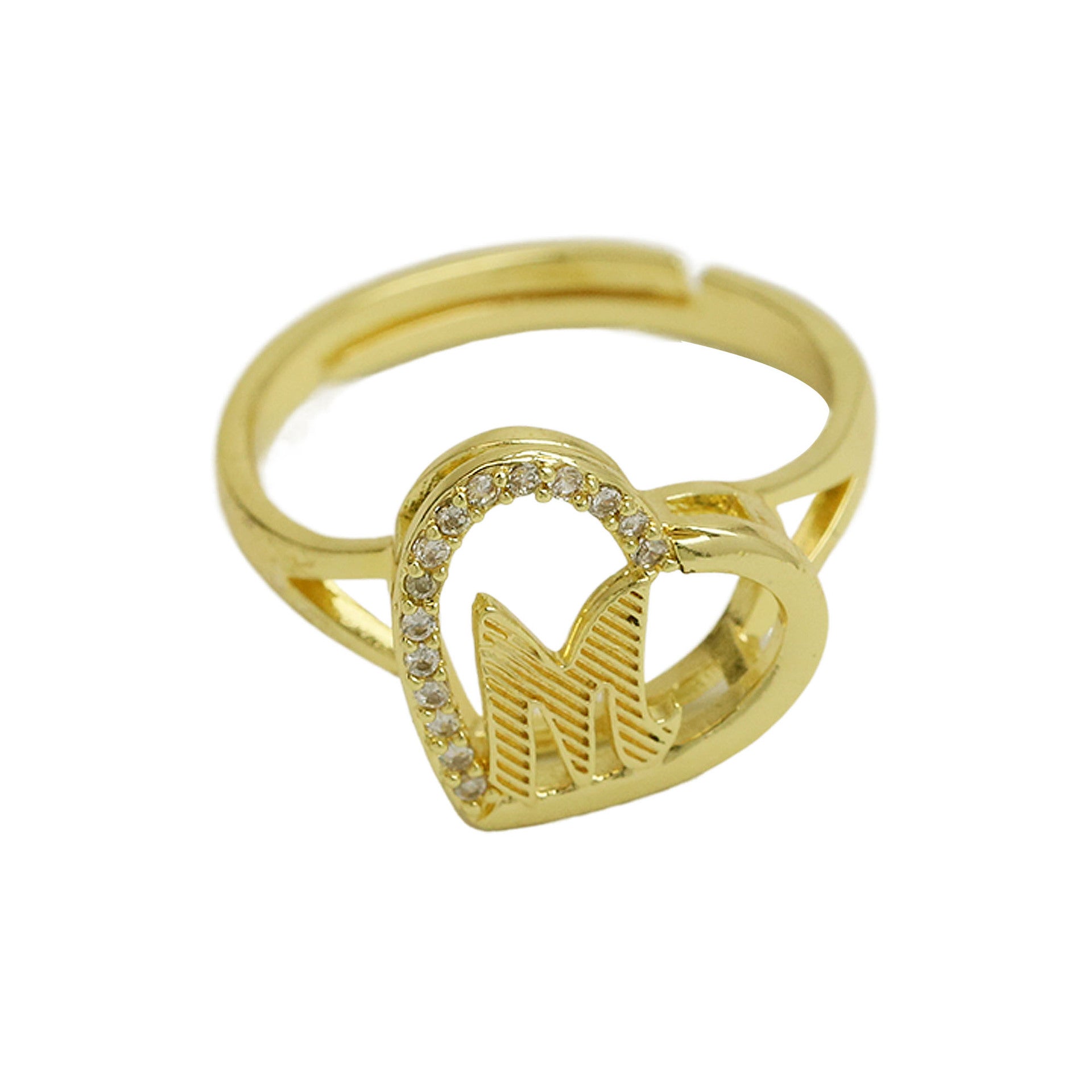 Wholesale  white gold heart-shaped love texture hollow 26 grass English letters open heart ring