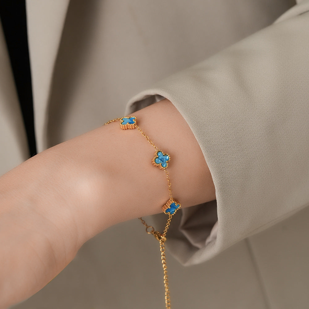 Wholesale Fashion Four-Leaf Clover Bracelet 9mm 18K Gold Plated Stainless Steel Gradient Green Jewelry Accessory for Resale ACCVIP