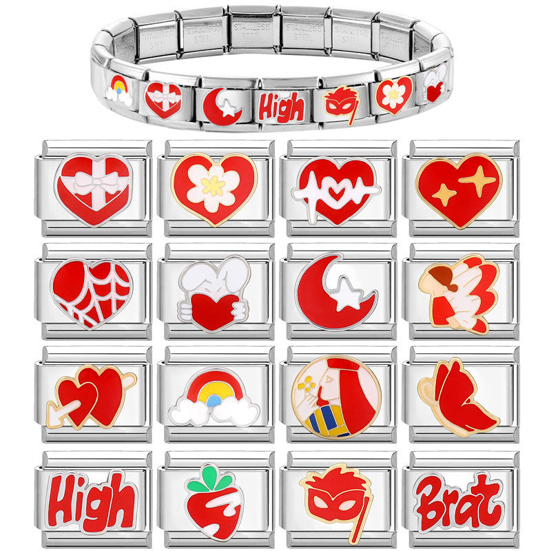 Wholesale Italian Charm Bracelet 9mm DIY Splicing Red Series Titanium Steel Composable Bracelet