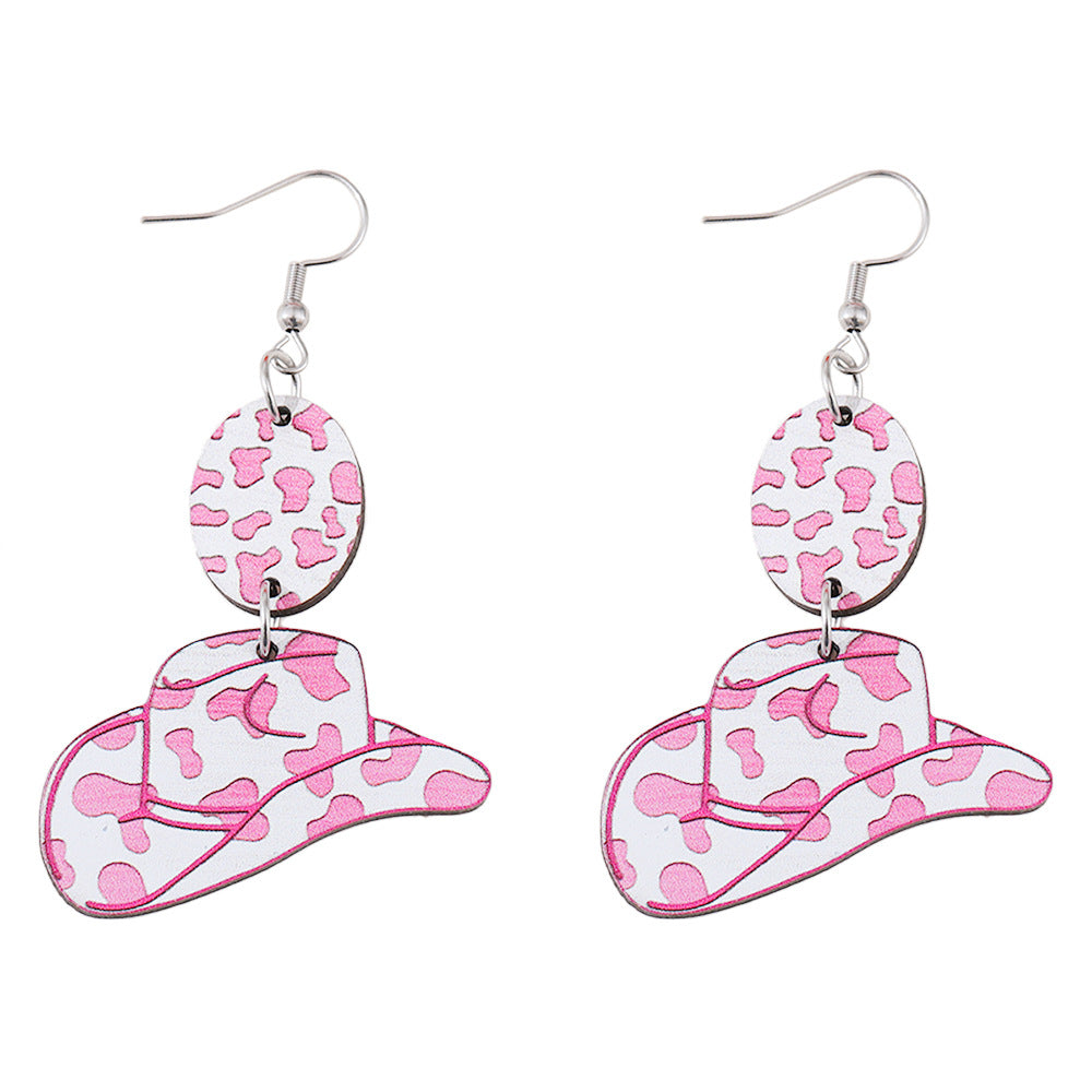 Western style pink leopard print zebra wooden double-sided earrings