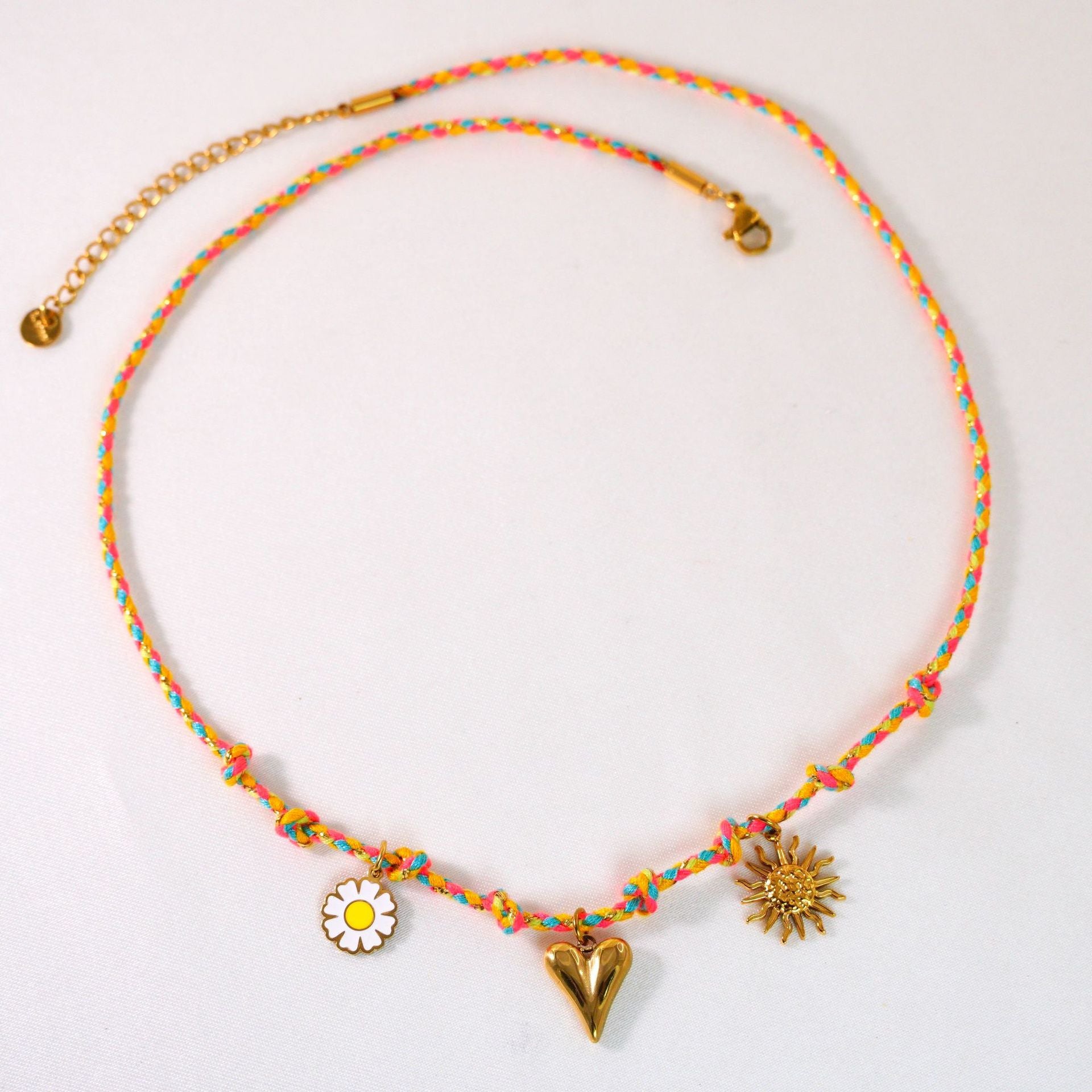 Wholesale Handmade Colorful Rope-Braided Titanium Steel Necklace with Multi-Pendant and Natural Stone,  Boutique Resale Jewelry Accessory