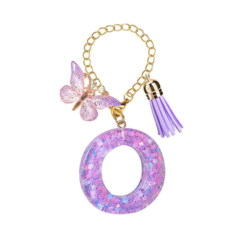 Wholesale  26 Letters Butterfly Tassel Pendant Keychains