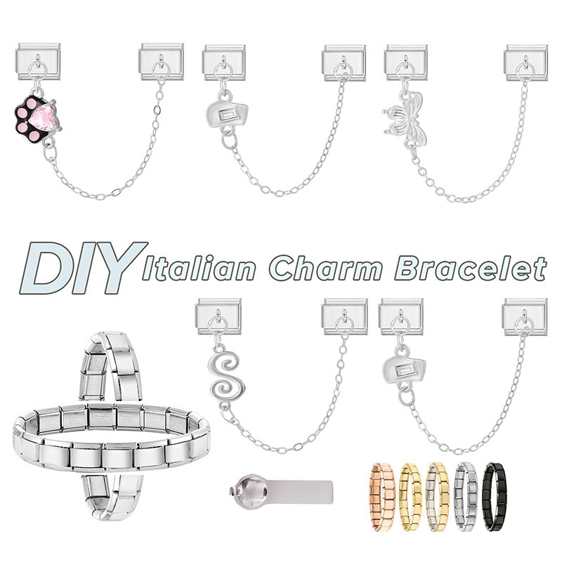 Wholesale  Italian Charm Bracelet 9mm DIY Splicing Light Luxury Double Pendant Stainless Steel Composable Bracelet