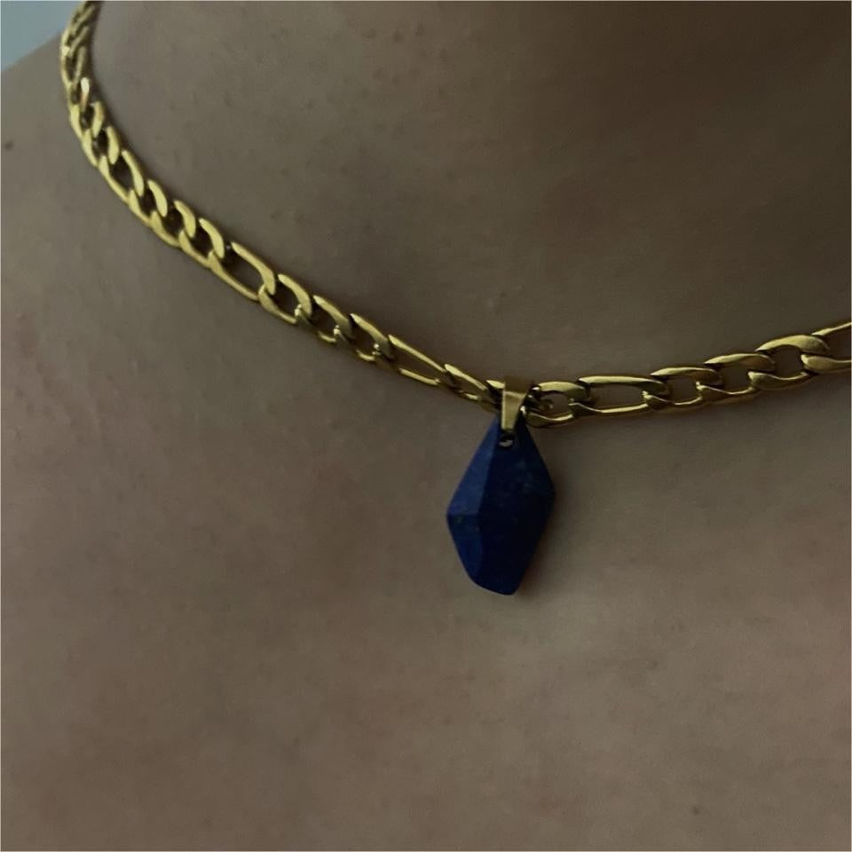 Wholesale Lapis Lazuli Heavy Industry Necklace 18K Gold Plated Necklace Stainless Steel Necklace ACC-NE-JiP001