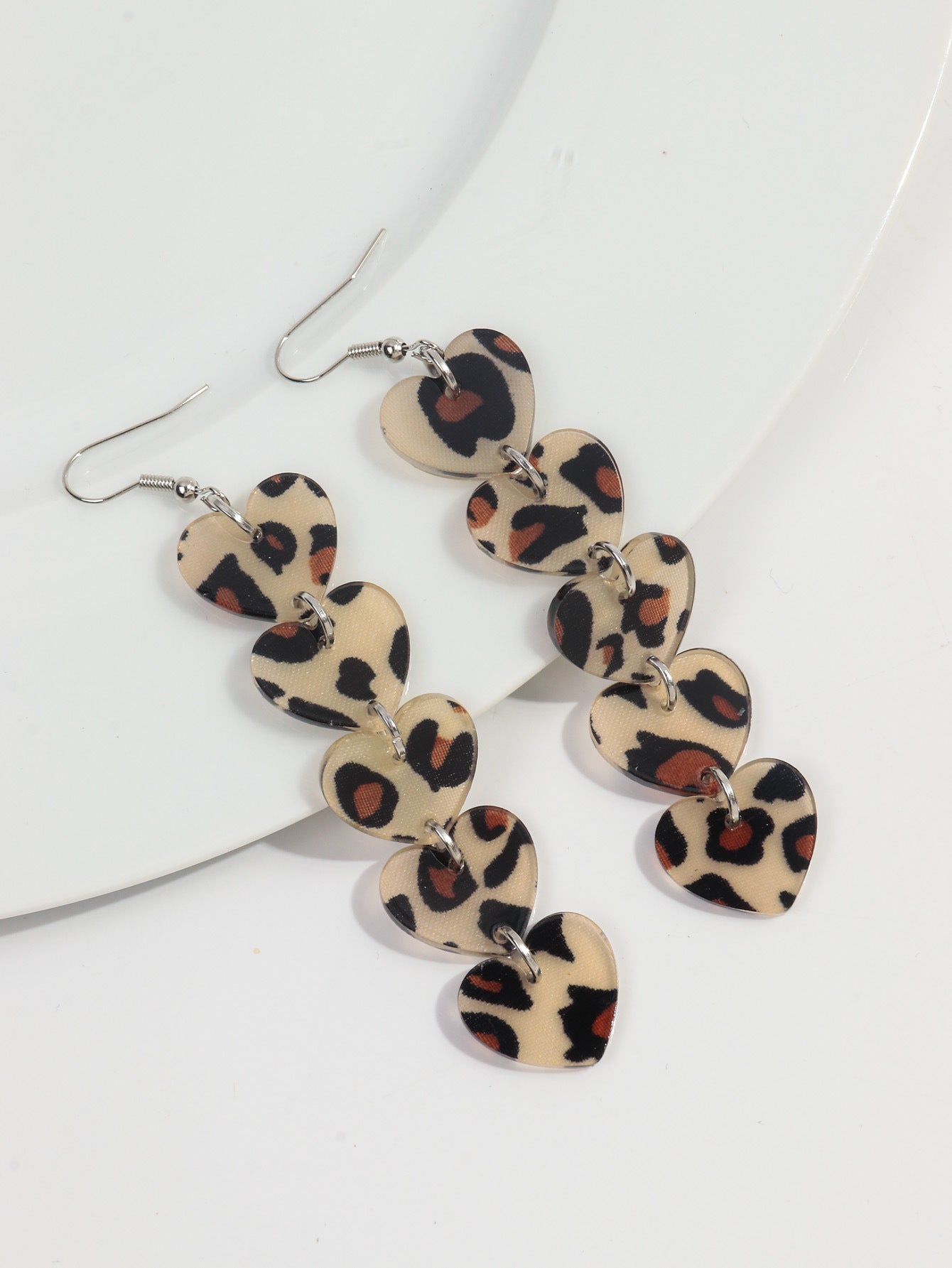 Wholesale  Acrylic Heart Love Leopard Valentine's Day Tassel Earrings