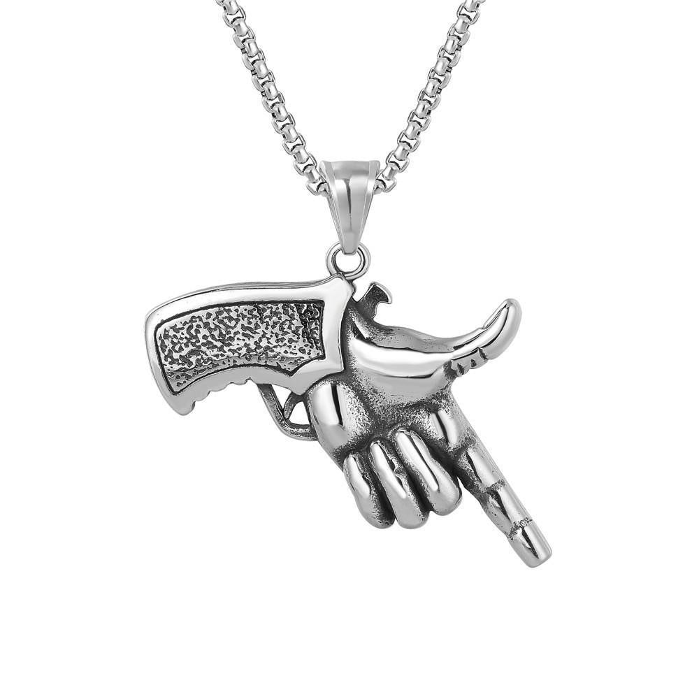 Wholesale Men' s Hip Hop Finger Pistol Pendant Necklace Street Style Vintage Fashion Accessory