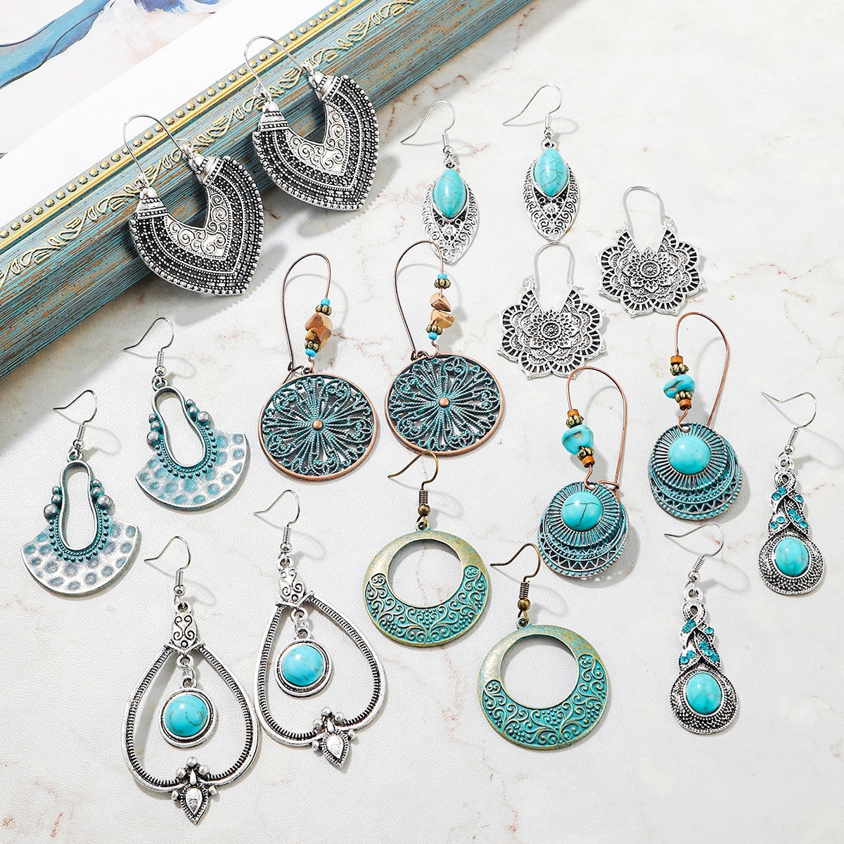 Wholesale  Turquoise Earrings suit Bohemian Vintage Earrings