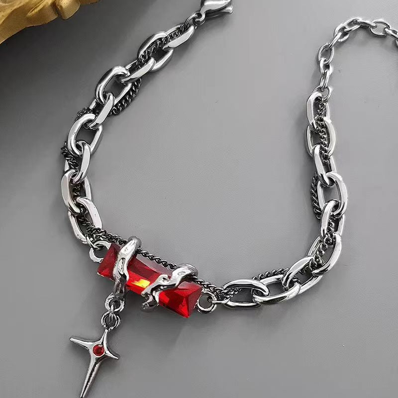 Wholesale Star Pattern Black Obsidian Cross Bracelet for Men,  Punk Hip Hop Style Couple Jewelry
