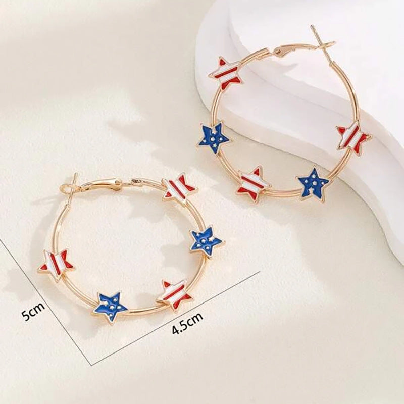 Wholesale  American Independence Day five-pointed star flag drop oil earrings