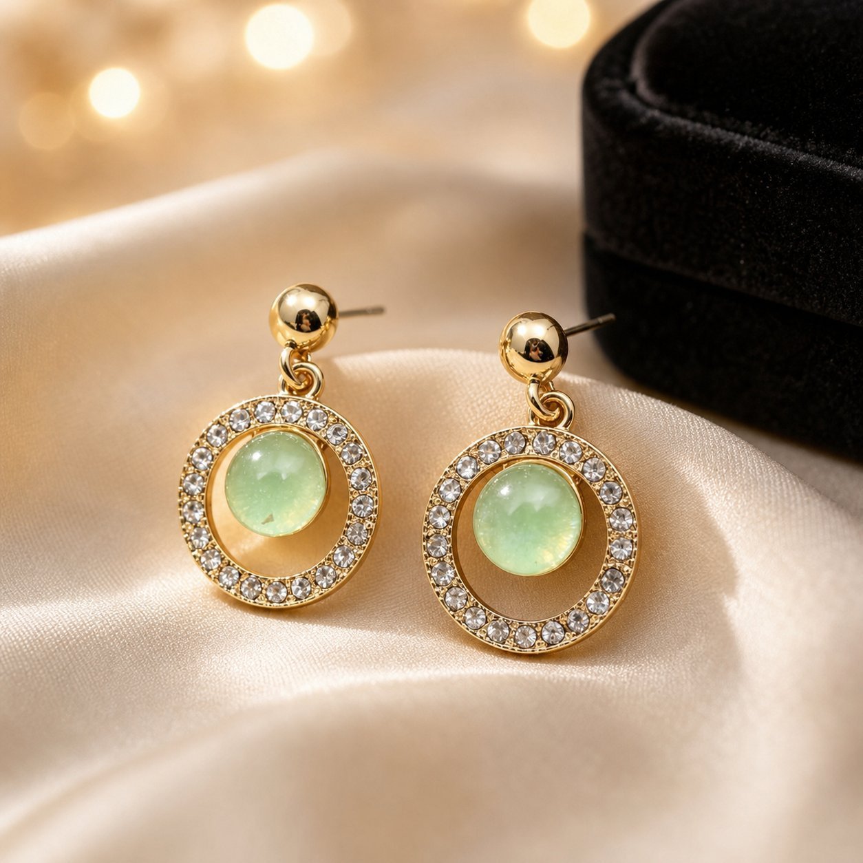 Wholesale Geometric Green Rhinestone Earrings Party Wear Jewelry Accessory for Boutique Resale