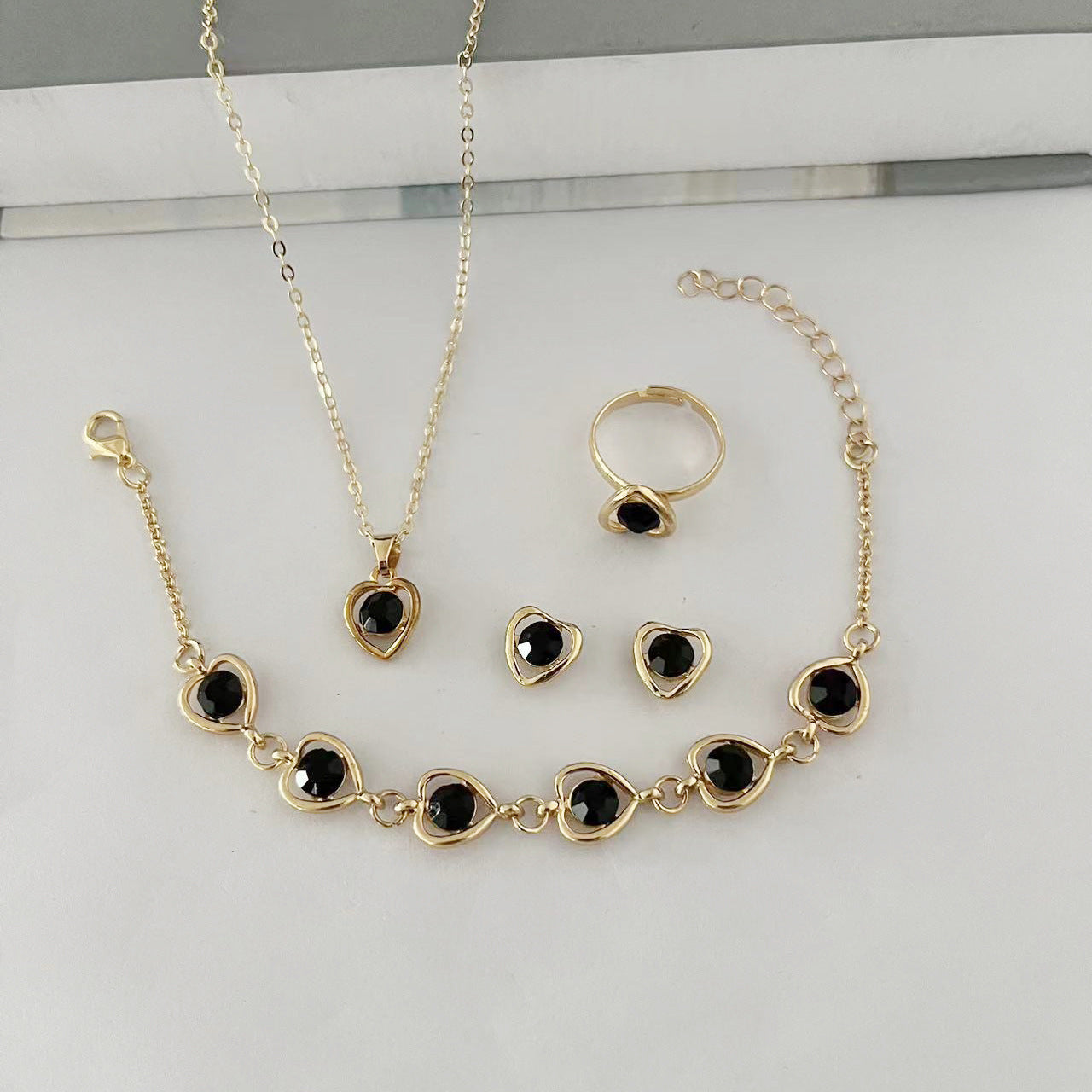 Wholesale Hollow Heart Color Diamond Earrings Necklaces Jewelry Set ACC-NE-AnHe008