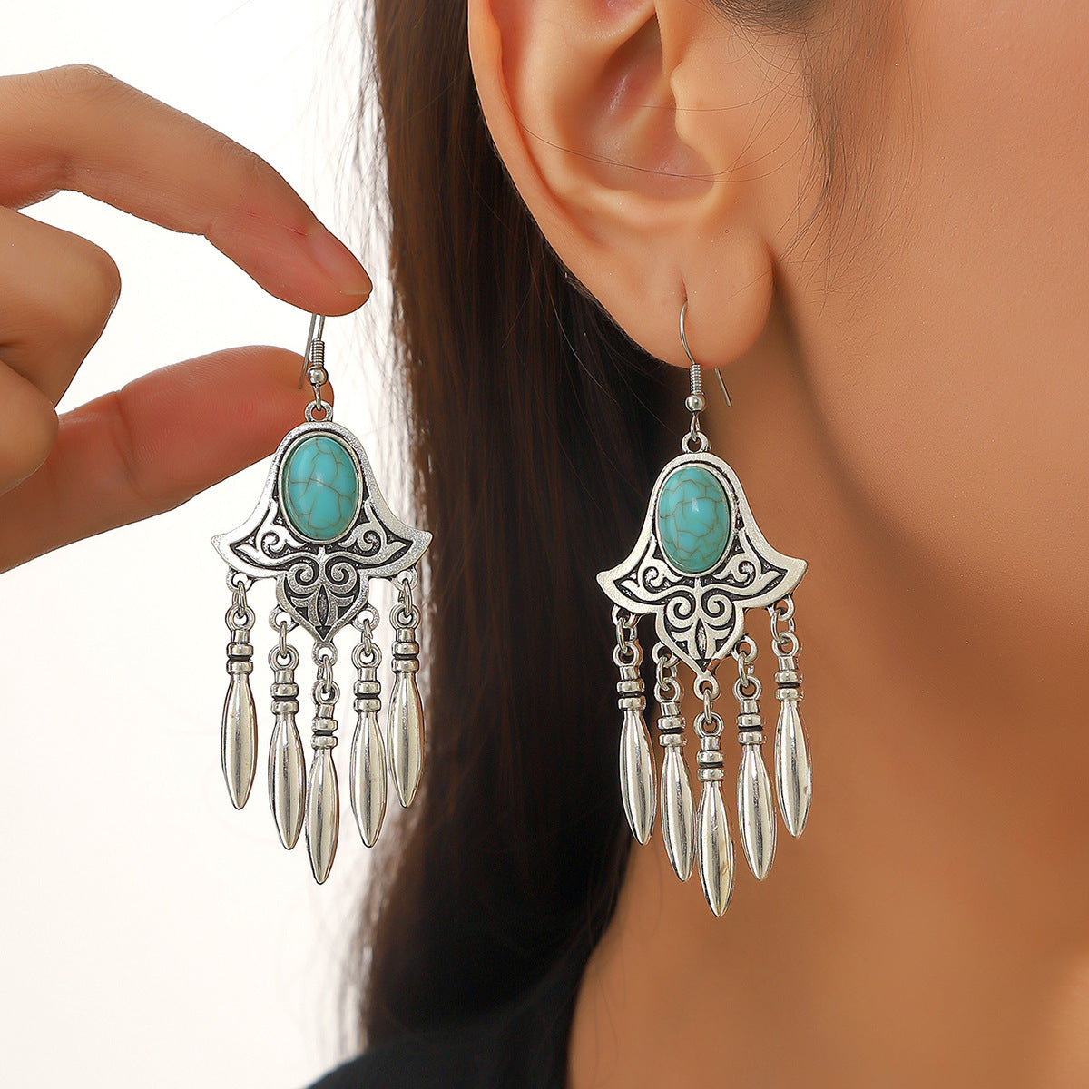 Wholesale  bohemian Retro ethnic style turquoise dangle earrings