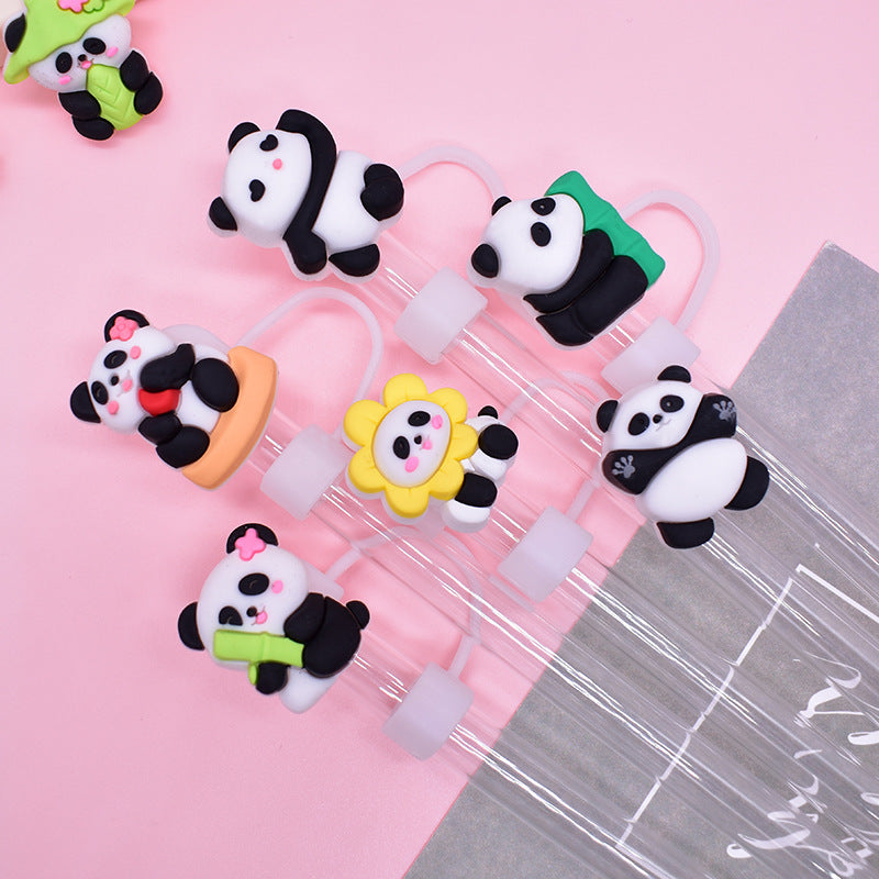Wholesale Random 100pcs Cute Panda Straw Cover 10MM Straw Tube Cap