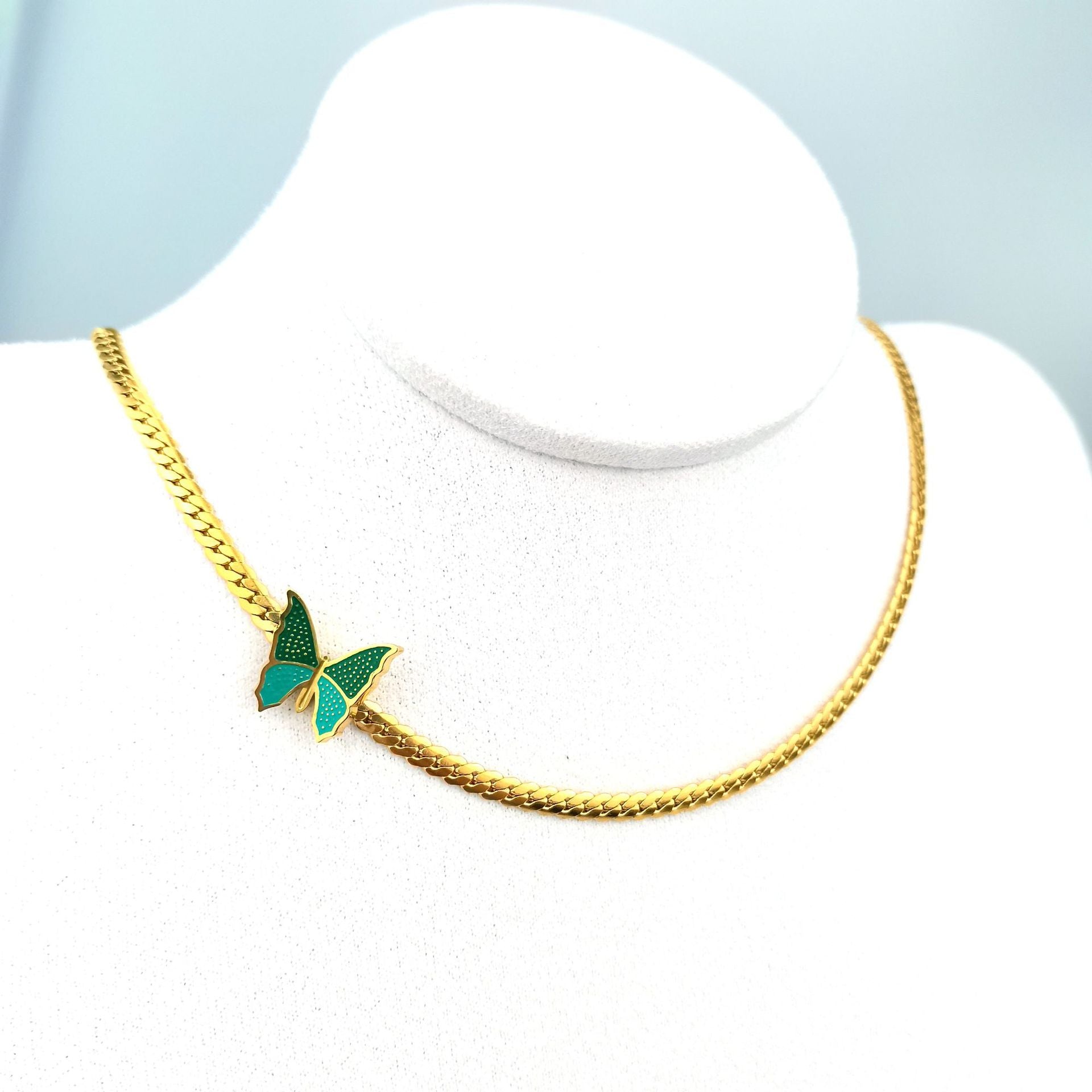 Wholesale Green Butterfly Necklace Titanium Steel Electroplated 18k Gold Necklaces ACC-NE-GuDi009