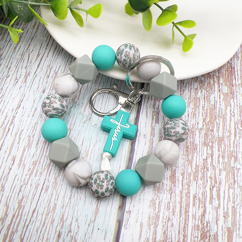 Wholesale Cross Silicone Beaded Keychain ACC-KC-JiuYa014