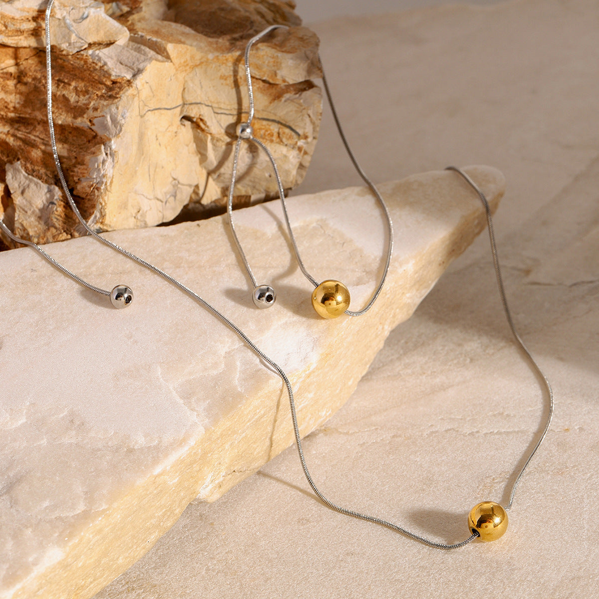 Wholesale  Stainless Steel Gold and Silver Contrast Color Geometric Pendant Necklace