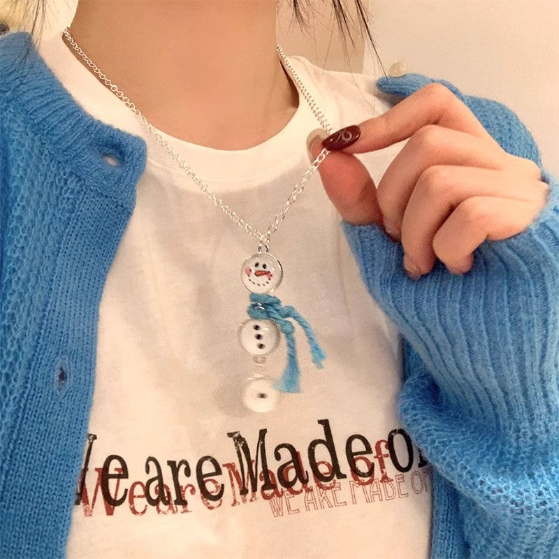 Wholesale Christmas Autumn and Winter White Snowman Button Necklace