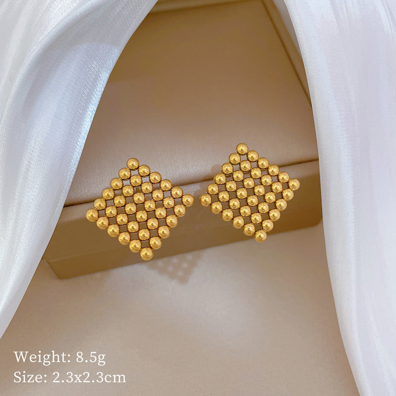 Wholesale Titanium Steel Earrings Square Round Bead Earrings ACC-ES-BaiL002