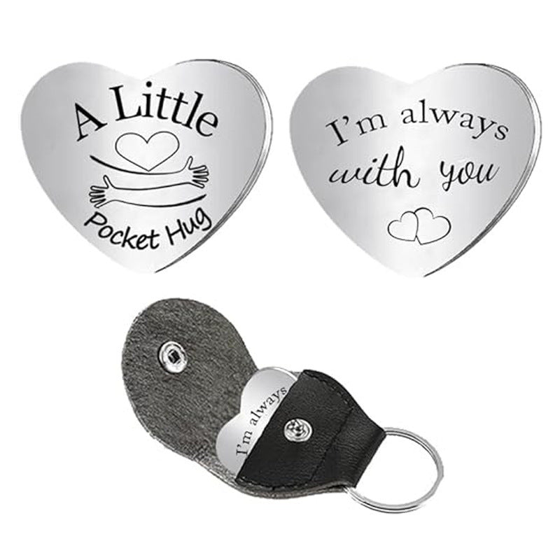 Wholesale Heart Shaped Stainless Steel Engraved Decision Coin Keychain Inspirational Lucky Gift Boutique Resale Accessory
