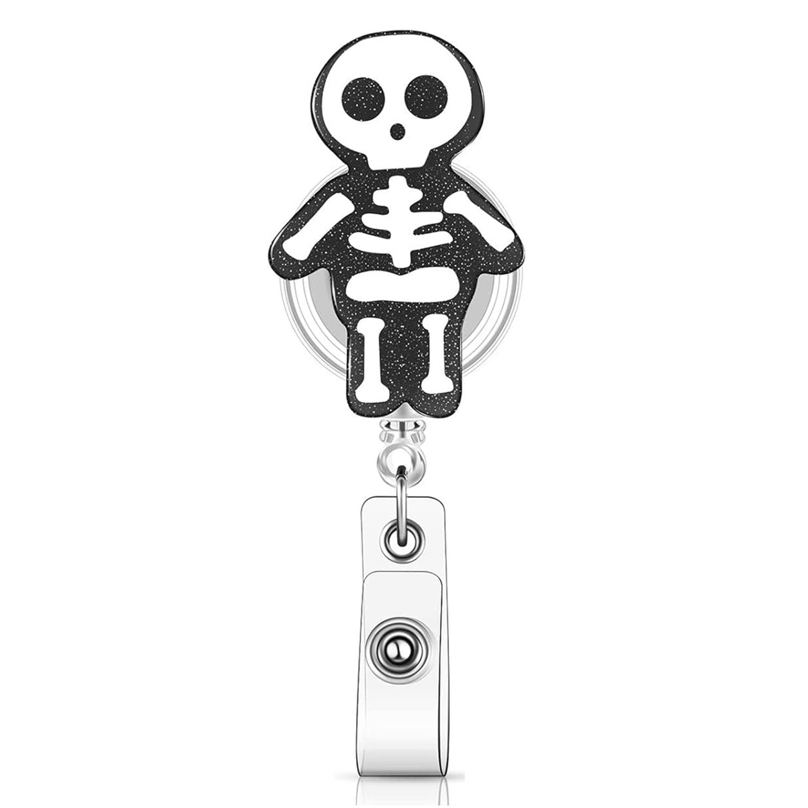 Wholesale  Skull Black Cat Retractable Badge Reel with Glitter Acrylic,  Resale Accessory