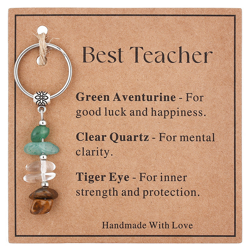 Wholesale  Stone Beaded Keychain Citrine Moonstone Gravel Combination Stainless Steel Bead Key Chain