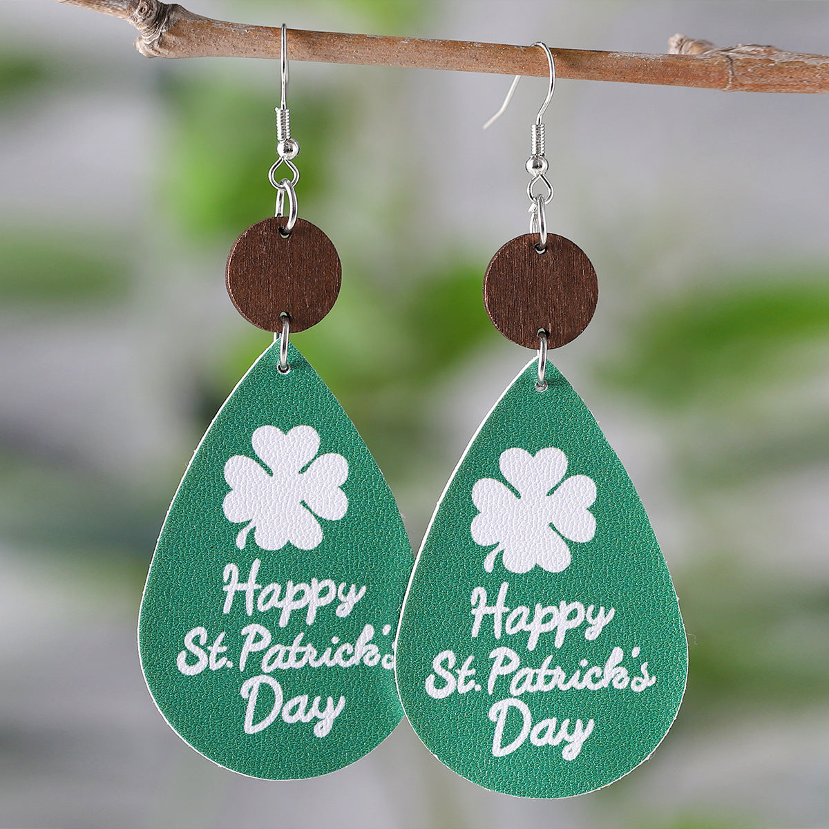 Wholesale St Patrick's Day dwarf beer round drop pendant PU  double-sided earrings