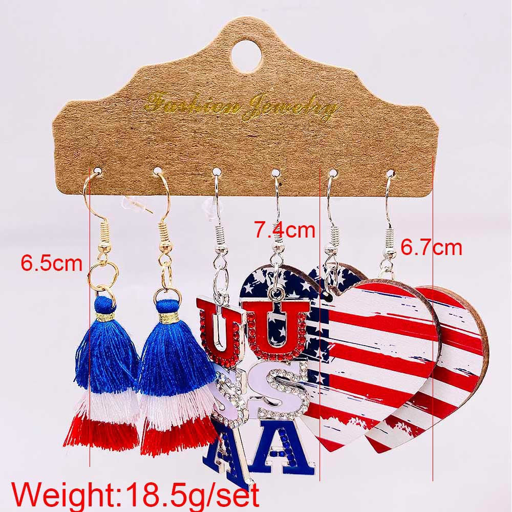 Wholesale 3 Pairs of One Card Independence Day Earrings Set