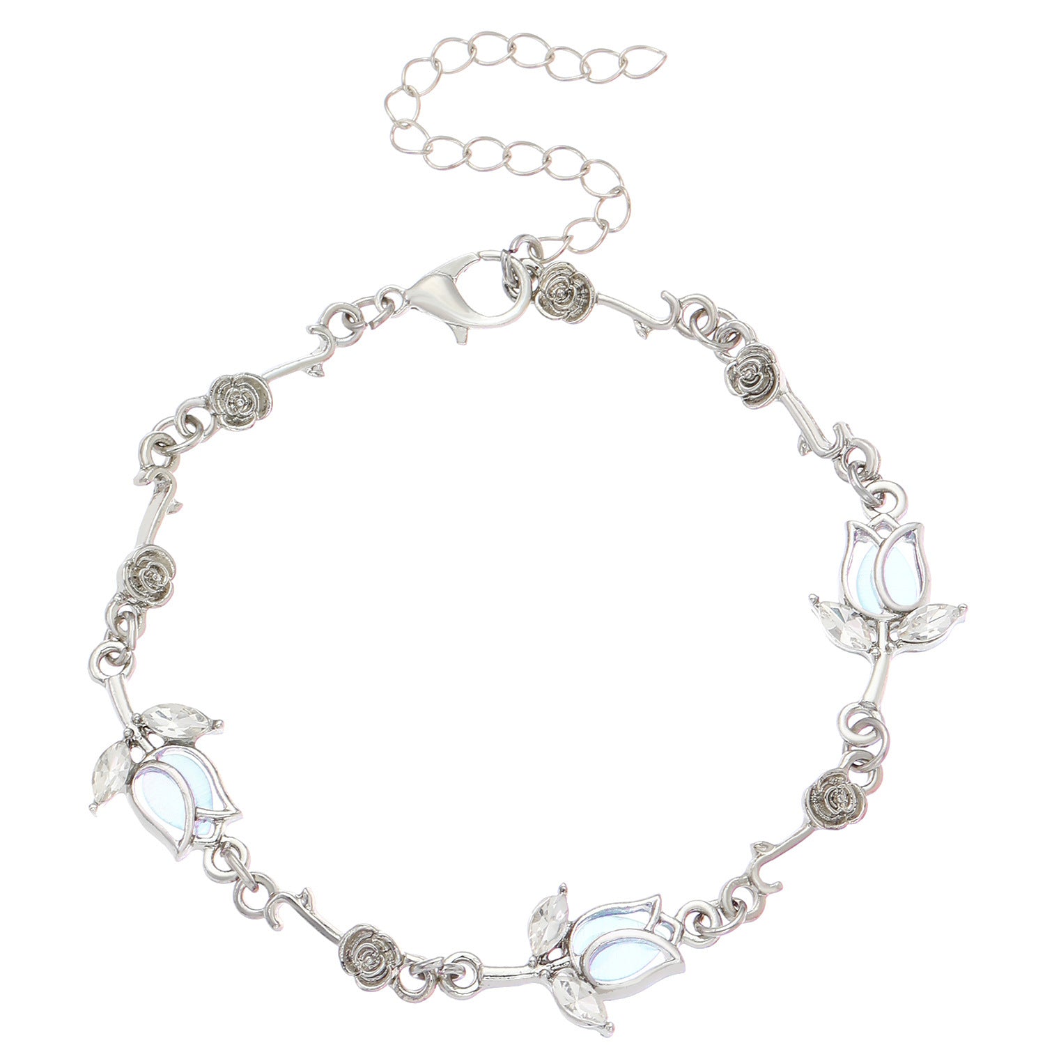 Wholesale Trendy Tulip Flower Bracelet For Women Alloy Electroplated Rhinestone Jewelry Accessory Sweet Spring Summer Gift