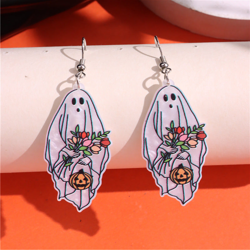 Wholesale Halloween Earrings Ghost Pumpkin Bat Spider Web Double-sided Acrylic Earrings