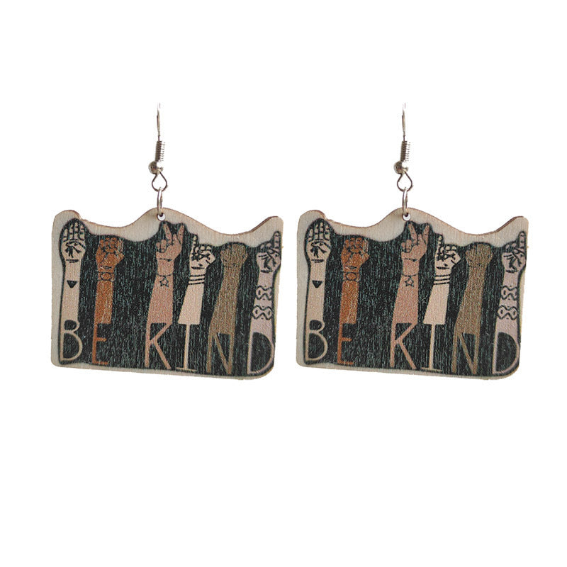 Wholesale Creative Rainbow Color Friendship Wood Earrings