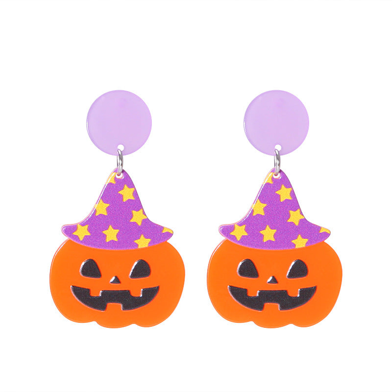 Wholesale Halloween Cartoon Funny Acrylic Plate Pumpkin Ghost Skull Earrings ACC-ES-BinLi004