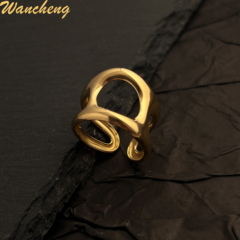 Wholesale Stainless Steel Ring 18K Gold Plated Hollow Open Ring ACC-RS-WanCh007