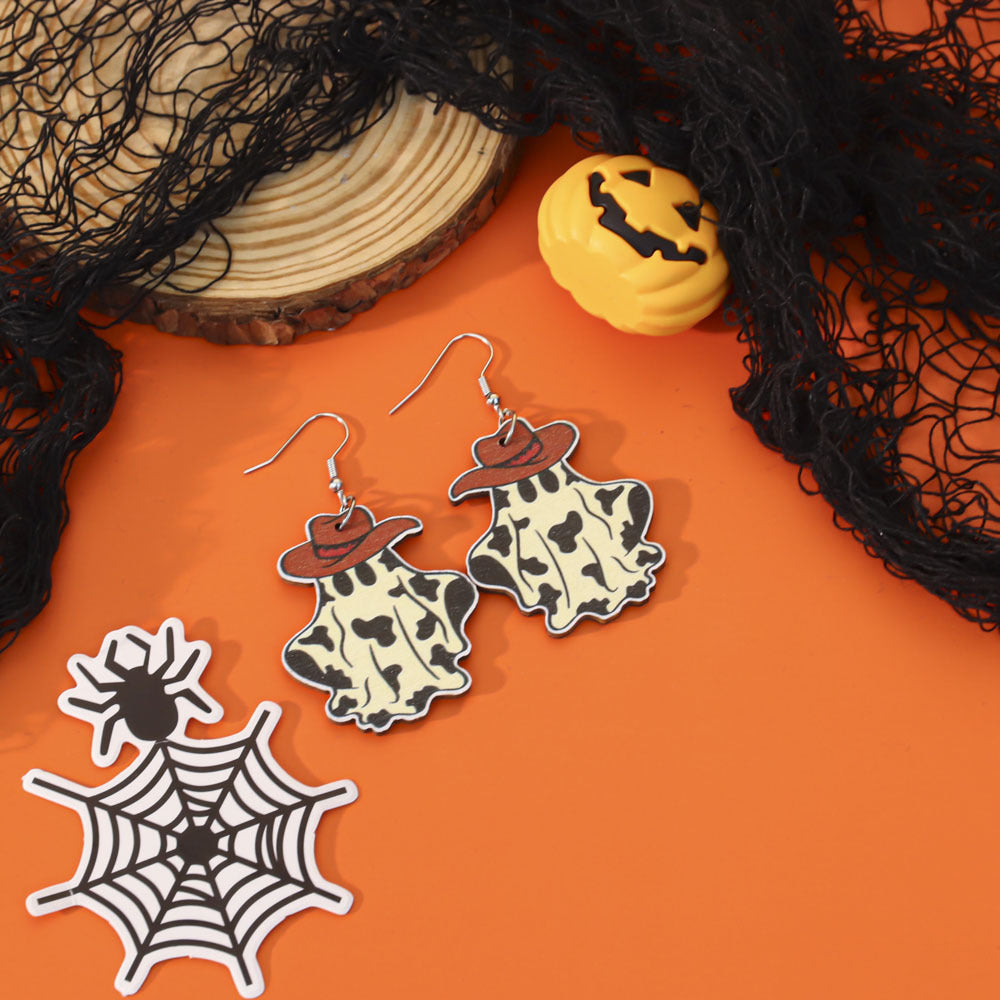 Wholesale 5pcs Wooden Ghost Cartoon Earrings