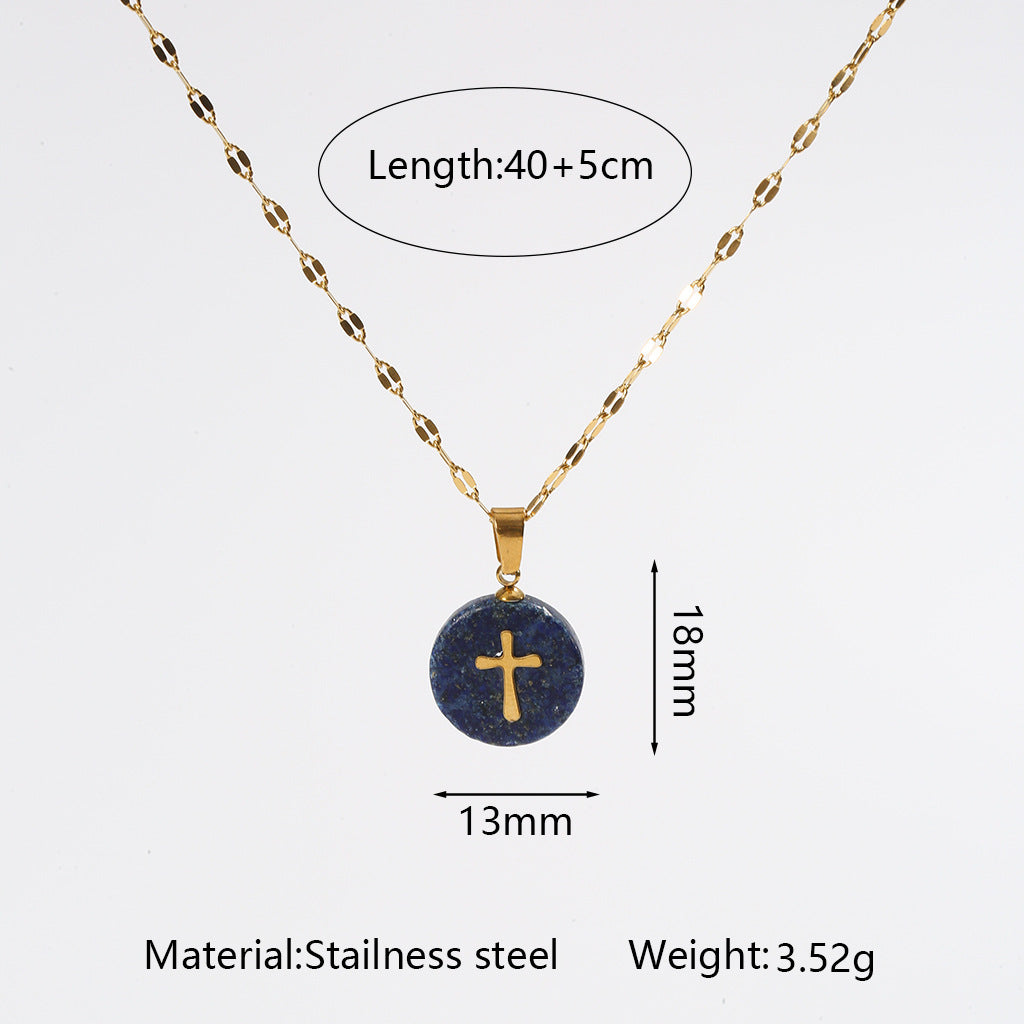Wholesale Light Luxury Cross Pendant Necklace with Natural Stone,  Stainless Steel Handmade Chain,  Fashion Jewelry Accessory