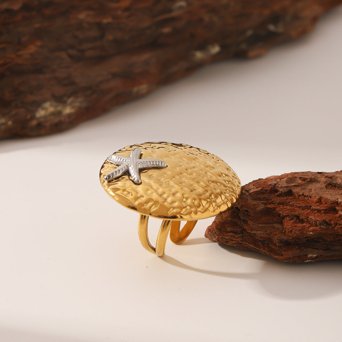 Wholesale Ocean Style Titanium Steel  Round Hammer Pattern Ring