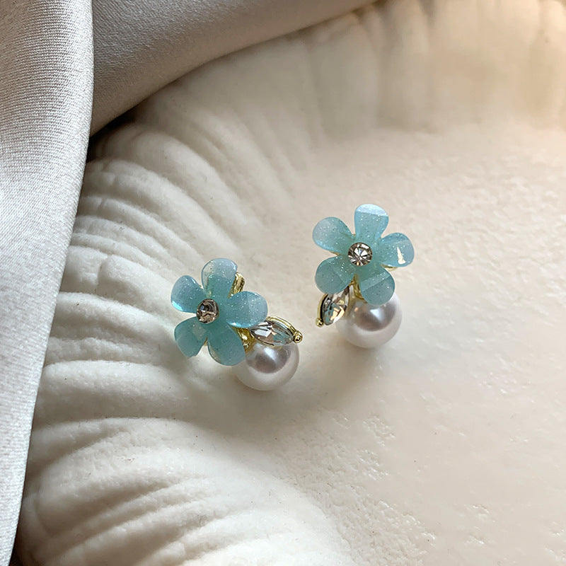 Wholesale  Pearl Light Blue Flower Earrings