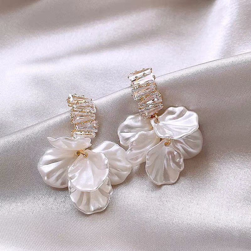 Wholesale Silver Zircon  Shell Flower Tassel Earrings