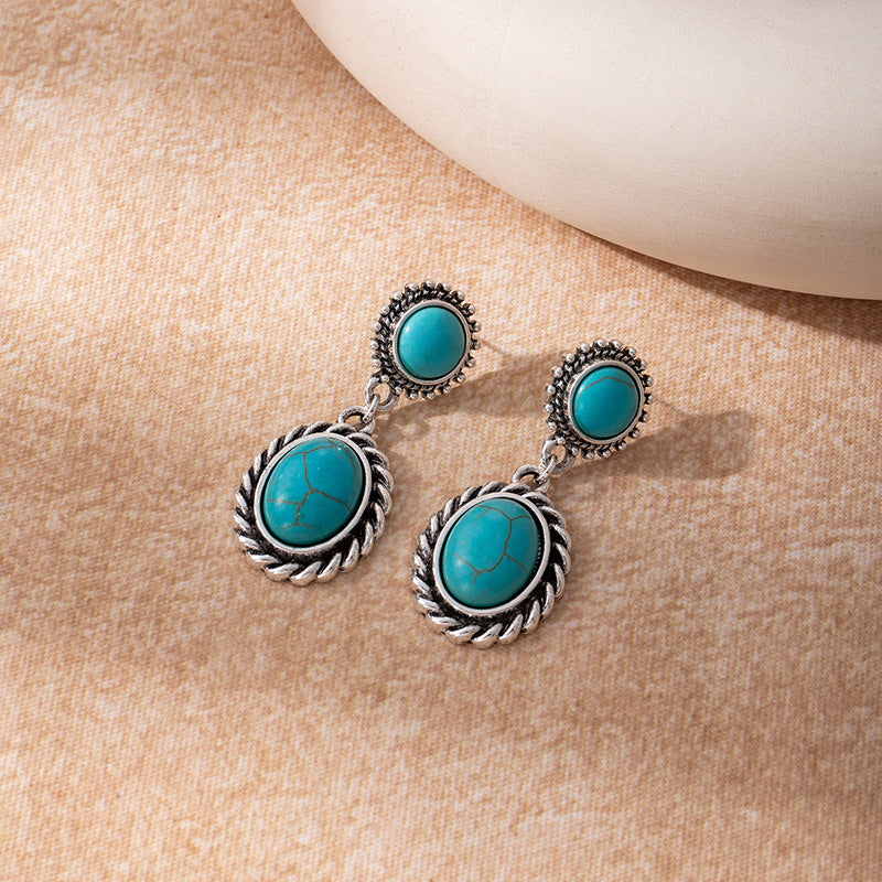 Wholesale Bohemian Turquoise Inlaid Alloy Earrings Boutique Resale