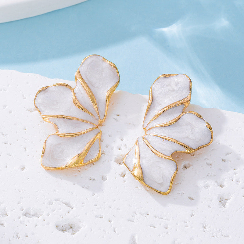 Wholesale Floral Leaf Drip Glaze Alloy Earrings,  Trendy Fashion Accessory for Party or Boutique Resale