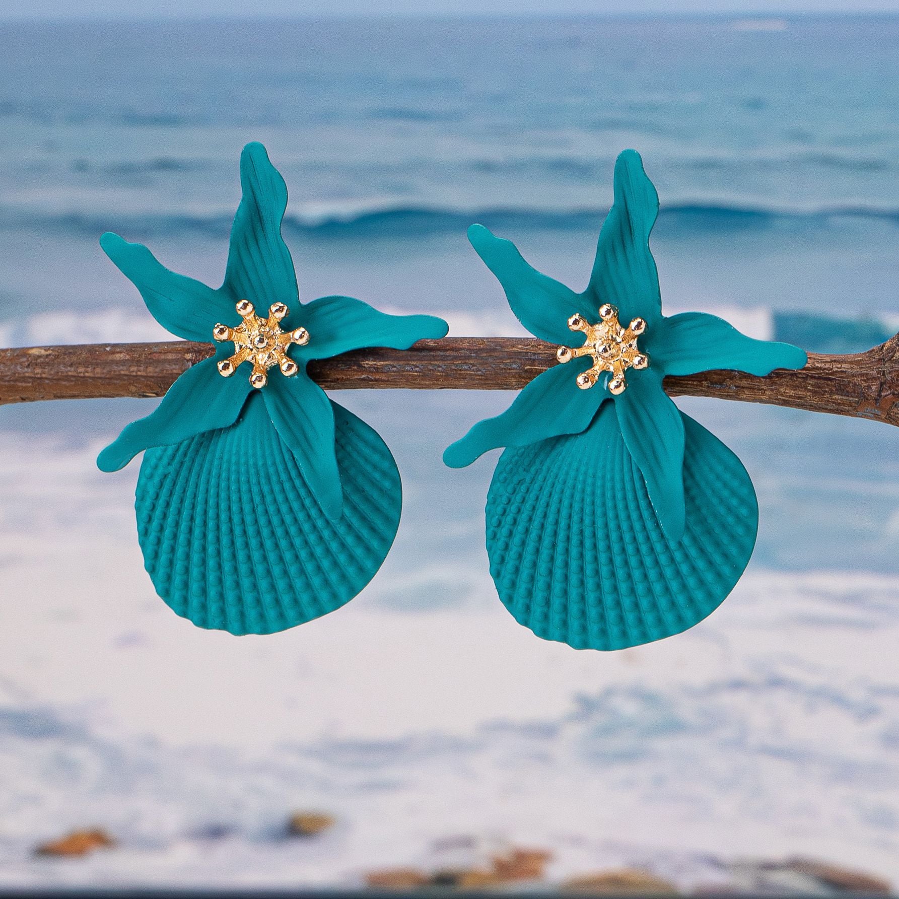 Wholesale Alloy Green Starfish Earrings For Women Summer Seaside Vacation Party Wear