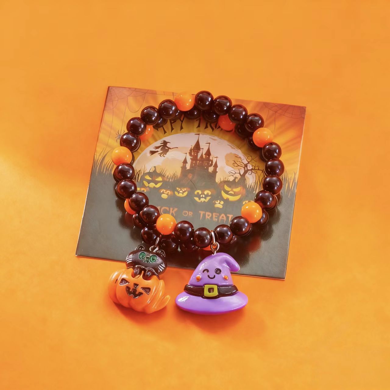 Wholesale Resin  Bead Bracelet Set Pumpkin Skull Ghost Charm Jewelry Accessory Gift