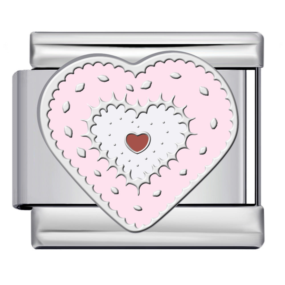 Wholesale Italian module Heart-shaped pattern titanium steel  DIY bracelet