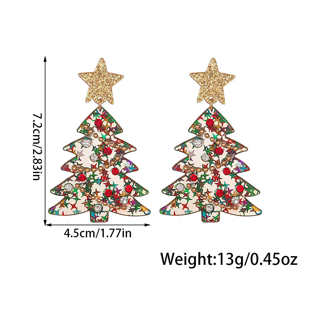 Wholesale Creative Acrylic Christmas Tree Diamond Bead Chain Christmas Earrings