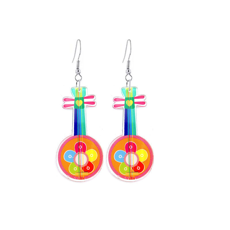 Wholesale Guitar Pipa Musical Instrument Double Sided Printed Acrylic Earrings ACC-ES-YiYuan010