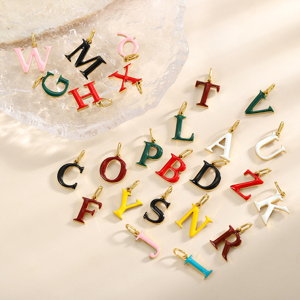 Wholesale Colorful 26 English letters oil-dripping stainless steel vacuum electroplating pendant