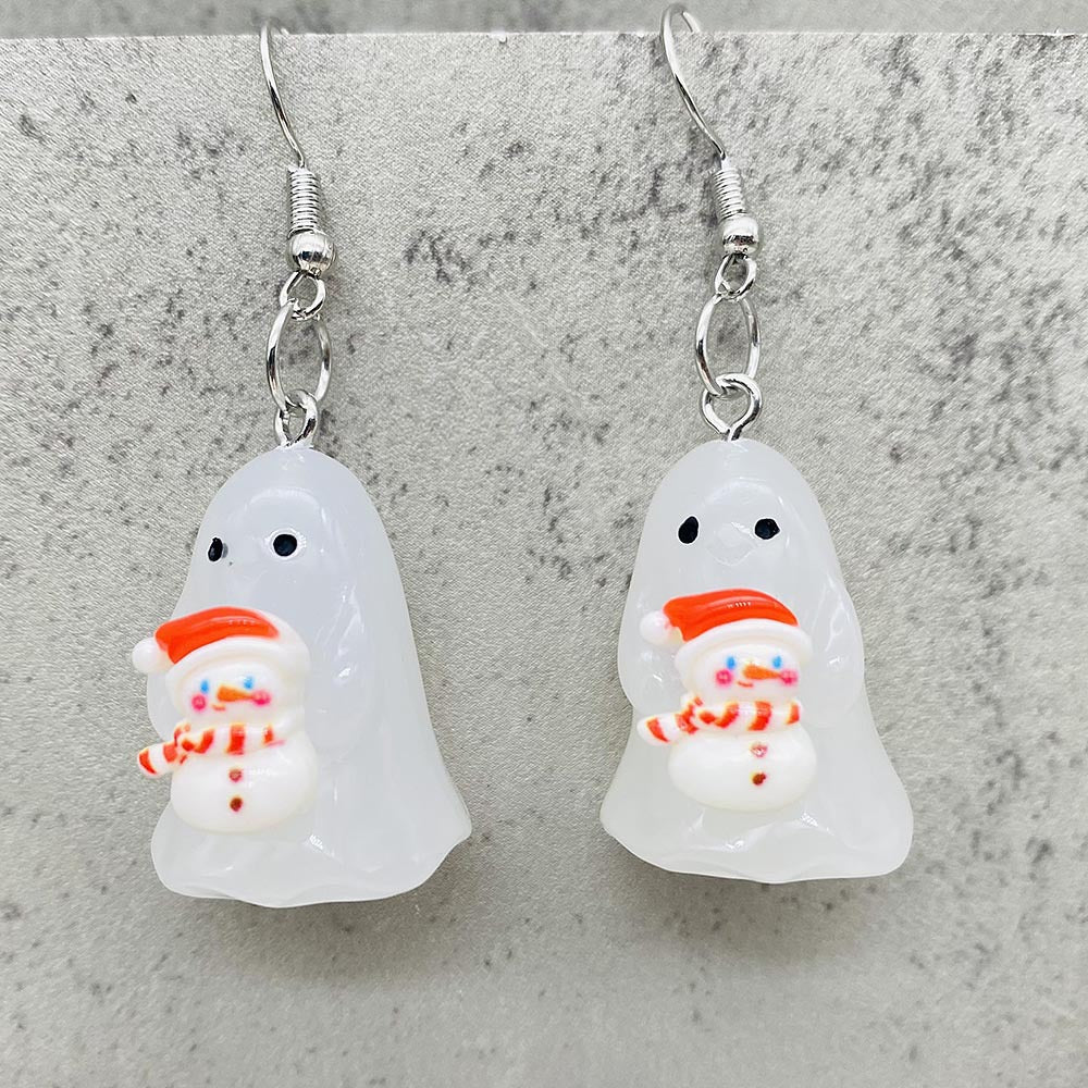 Wholesale Christmas Earrings 3D Three-Dimensional Luminous Ghost Christmas Tree Santa Earrings