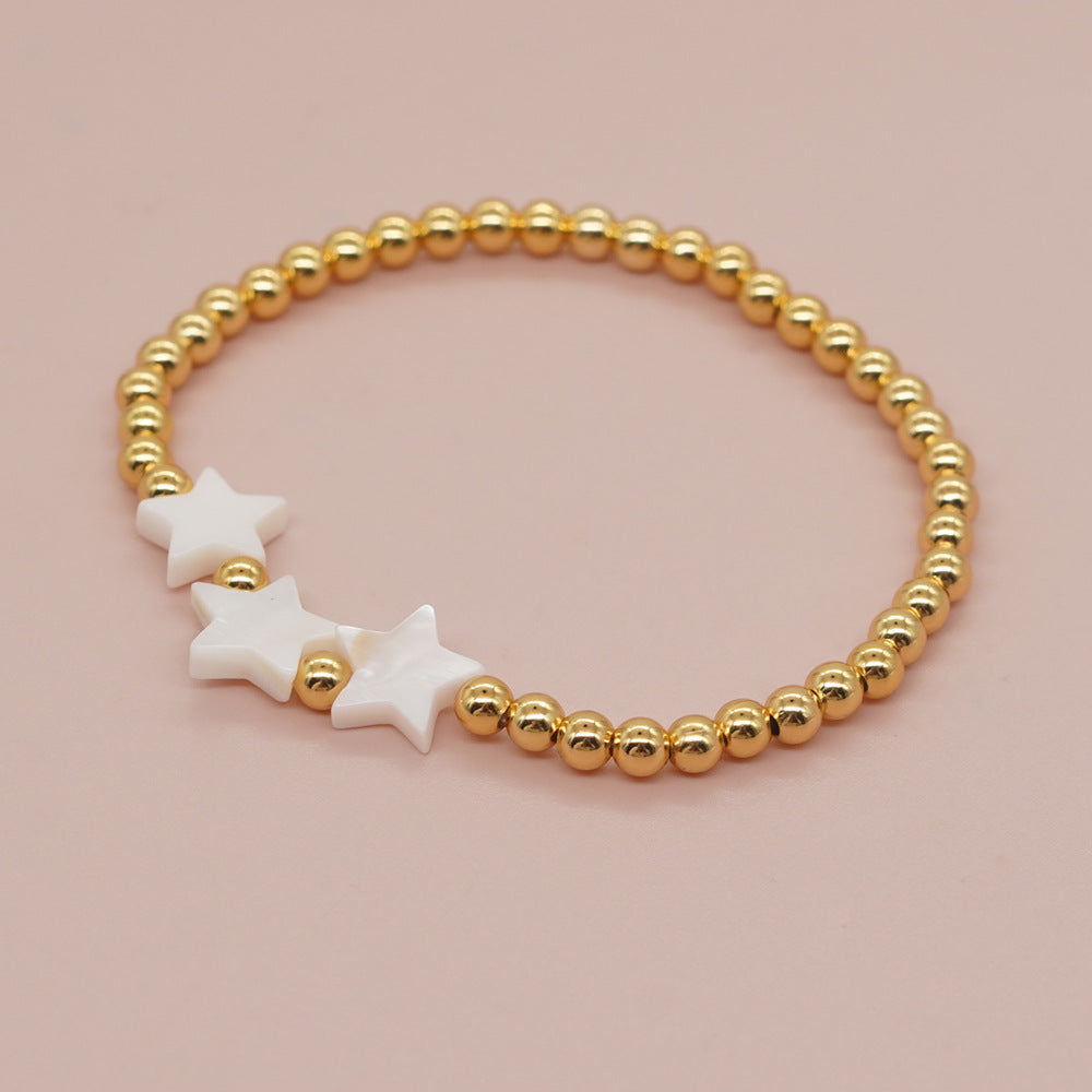 Wholesale  Vacation Style 18K Gold-plated Copper Bead Shell Five-pointed Star Handmade Beaded Wearing Women's Bracelet