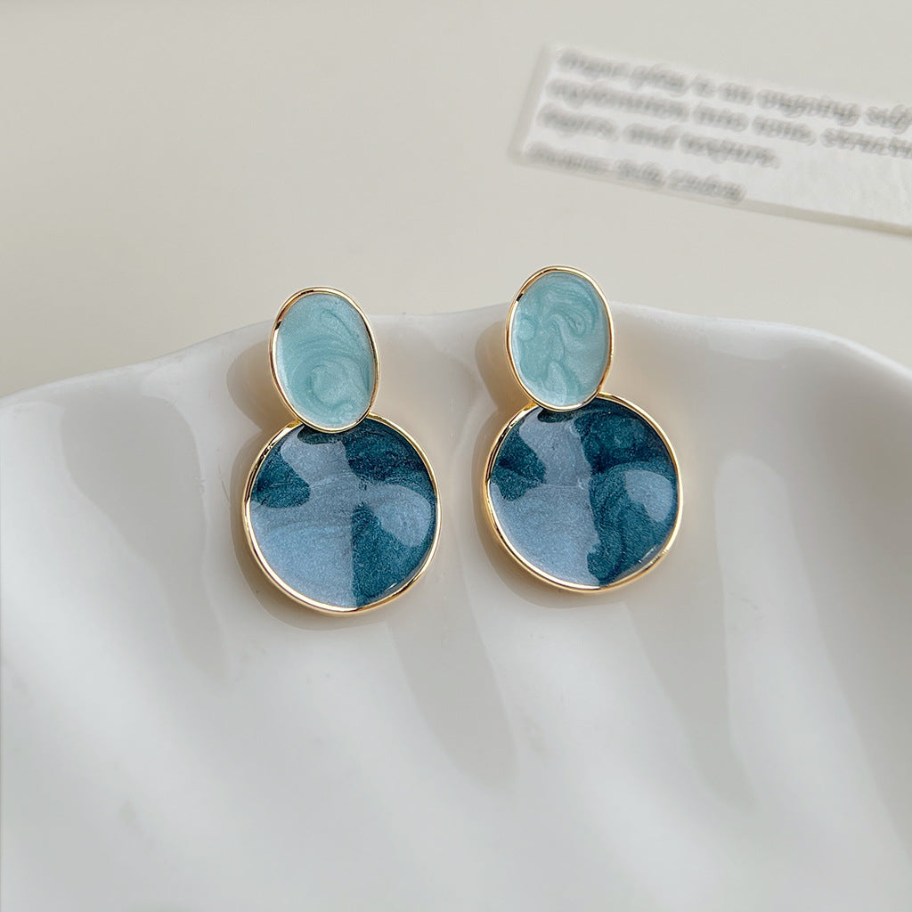 Wholesale Copper Blue Enamel Drip-Glazed Flower Earrings,  Fresh Floral Pearl Studs,  Fashion Accessory
