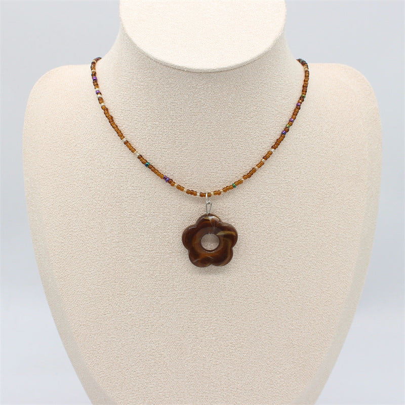 Wholesale colorful flower rice beads beaded necklace